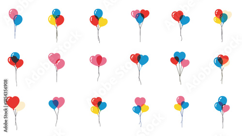 Colorful heartshaped balloons floating against a