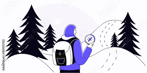 Resilient Hiker Navigating Snowy Mountain Trail with Survival Gear