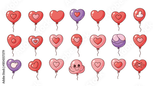 Collection of colorful heartshaped balloons with smiling faces
