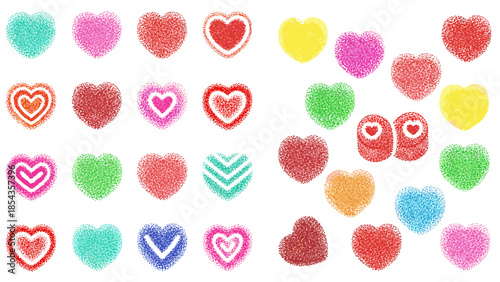 Collection of colorful heart shapes on a for love