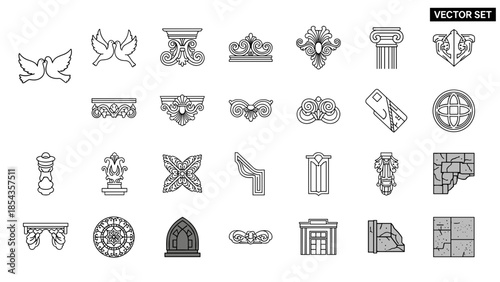 Collection of various classical architectural elements and ornaments