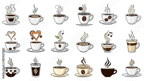 Collection of various coffee cups with different shapes and styles