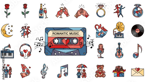 Collection of retro music icons and symbols