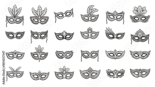 Collection of decorative masks with various designs and details