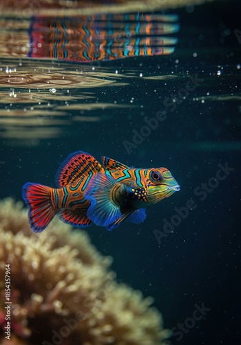 Vibrant fish swimming near coral reef underwater
