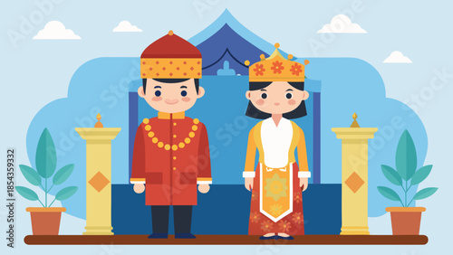 Portrait of Indonesian couple wearing traditional ethnic wedding dress