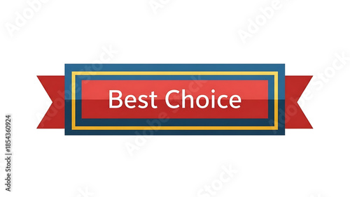 Award ribbon banner with text best choice in red and blue colors on a white background, graphic design element for recognition and quality