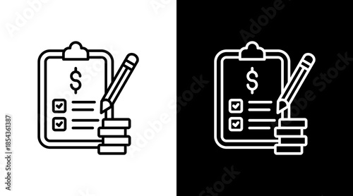 Financial Checklist Outline White Icon Set Design