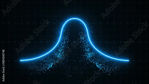 Glowing Blue Neon Line Forming Bell Curve Graph on Grid