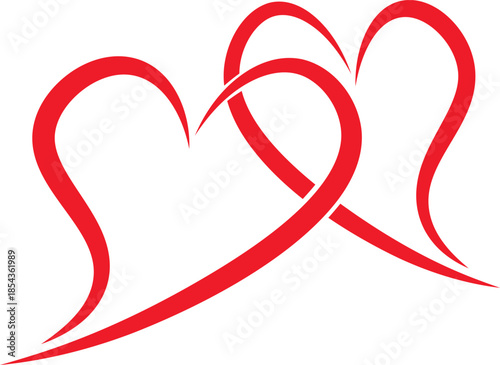 Intertwined red hearts symbolizing eternal love, passion, and a strong romantic bond isolated on transparent background