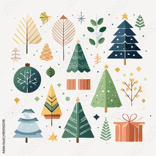 Festive Christmas Tree Collection A Whimsical Assortment of Winter Holiday Decorations
