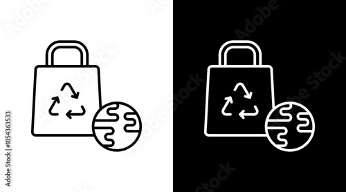 Eco Bag Reuse Outline White Icon Set Design