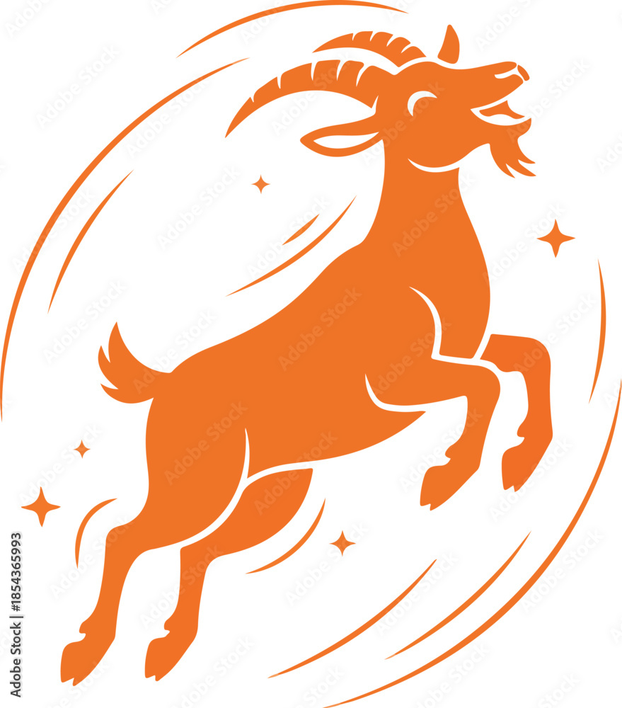 Fototapeta premium Energetic Orange Goat Leaping with Joyful Expression and Dynamic Motion.