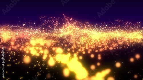 金色に輝くパーティクルが流れる抽象背景ループ / Abstract Golden Particle Flow Background Loop