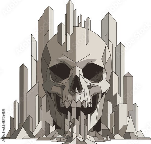 Geometric Crystalline Skull in Abstract Line Art Design.
