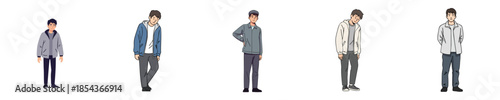 Daily Casual Male Characters Set Flat Vector People Illustration