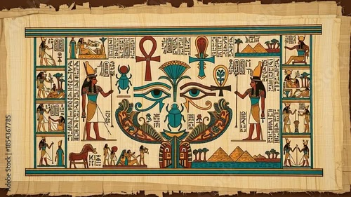 Sequential Frames Revealing Hieroglyphic Artwork Featuring An Eye of Horus and Ankh Symbols in