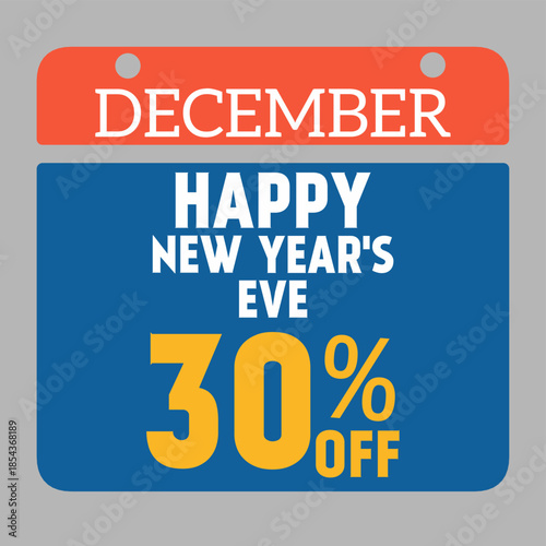 New Year's Eve 2026 party greeting cards, glitter fonts and 30% Off Banner.