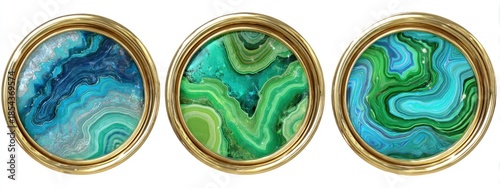 Wallpaper Mural Abstract mineral stone art in circular gold frames isolated on white background Torontodigital.ca