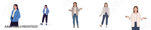 Casual Young Women Open Hand Gestures Friendly Standing Flat Vector Illustration