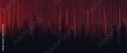 Abstract red and black background with vertical lines resembling a cityscape