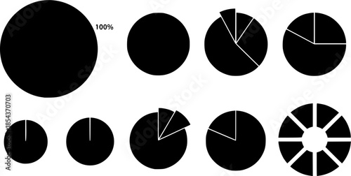 Set of pie chart vector. Circle diagram from 1 to 8 section or steps. Graph from segments. Progress color wheel.
