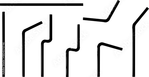 Set of plastic straws vector icons. Black straws for juice, water, cocktail. Vector 10 Eps.
