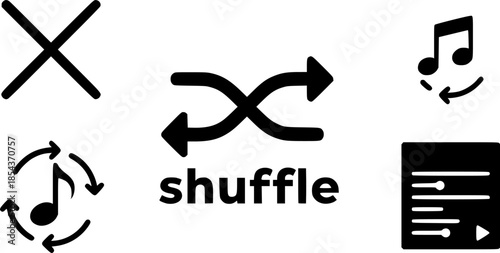 Set of shuffle vector icons. Random playlist. Mix music. Cross shuffle icon. Vector 10 Eps.
