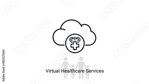 Virtual healthcare services icon with family under cloud