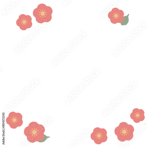 やさしい花の上下フレーム 幼稚園クラス名シリーズ｜梅｜Gentle Floral Top and Bottom Frame for Kindergarten Class Name – Plum Blossom