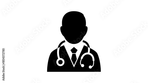 Male doctor icon silhouette with stethoscope and necktie.