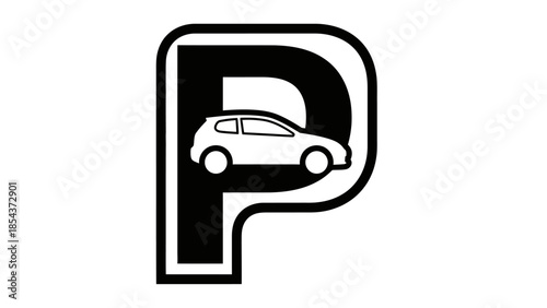 Car parking sign icon with vehicle silhouette.