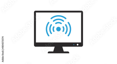 wifi signal on computer monitor icon flat vector illustration of wireless internet connection symbol for network online streaming apps