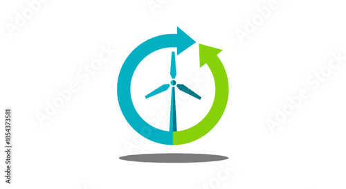 wind turbine renewable energy icon with circular recycling arrows on white background for clean power sustainability and eco branding