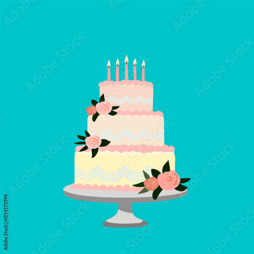 Wedding Cake in Flat Pastel Style for Marriage Celebration Design