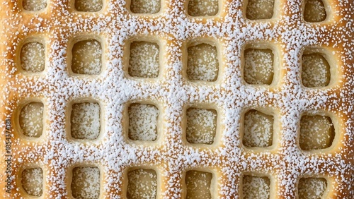 Delicious golden waffle generously dusted with sweet powdered sugar.