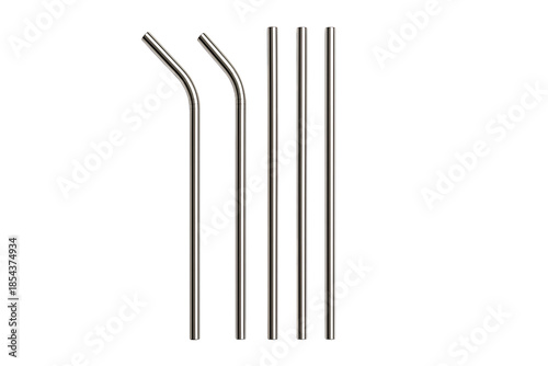 Set of Stainless Steel Straws on Transparent Background