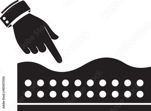 An icon showing a hand testing the softness and quality of a mattress or bedding material