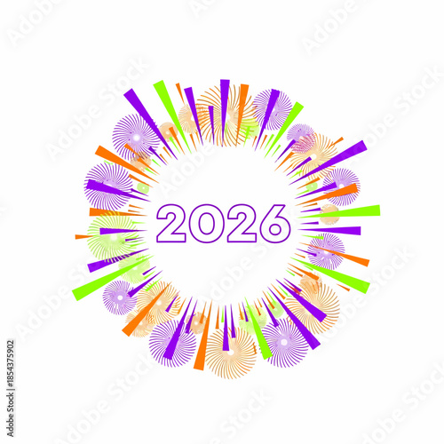 Vibrant 2026 graphic design with colorful dynamic elements and modern style