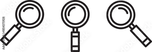 Three minimalist magnifying glass icons representing search and discovery
