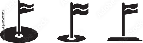 A set of three minimalist black golf flag icons for web design and digital media projects