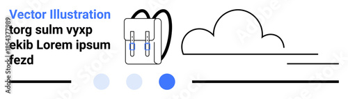 Backpack sketch with cloud and linear elements, showcasing simplicity and functionality. Ideal for travel, education, outdoor adventure, minimalism, student themes, clean designs, simple landing page