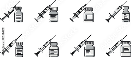 A collection of syringes and medicine vials representing healthcare and vaccination