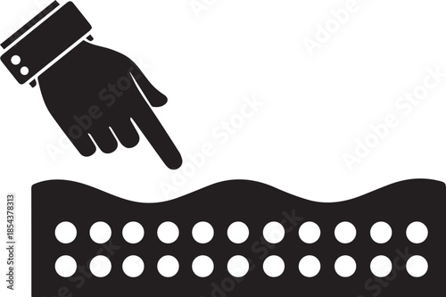 Testing the softness and flexibility of a mattress surface with a pointing finger icon