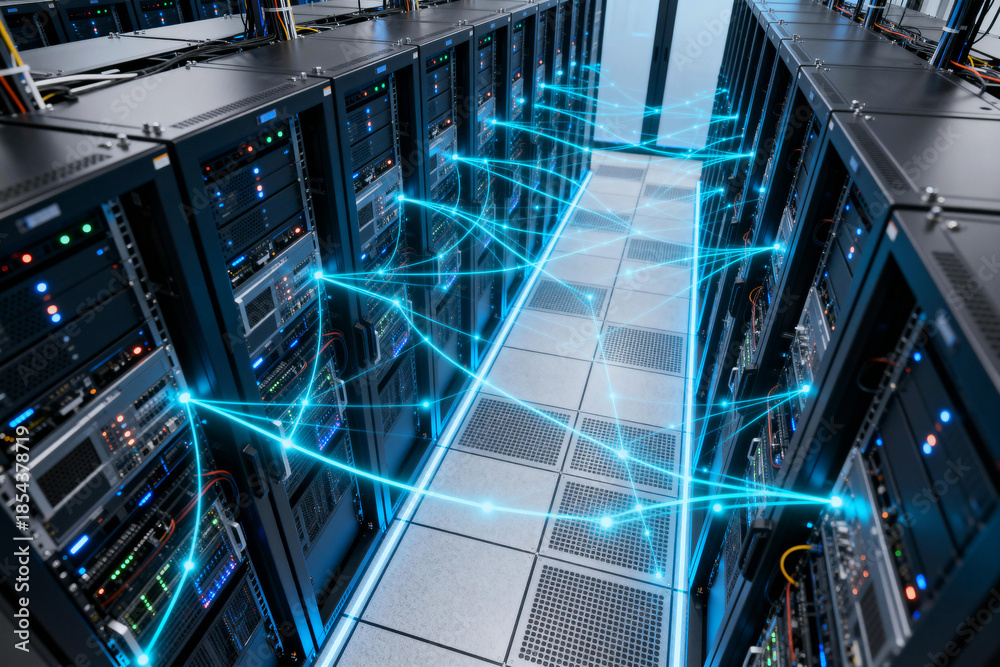 Obraz premium Data Center Server Racks with Network Connections