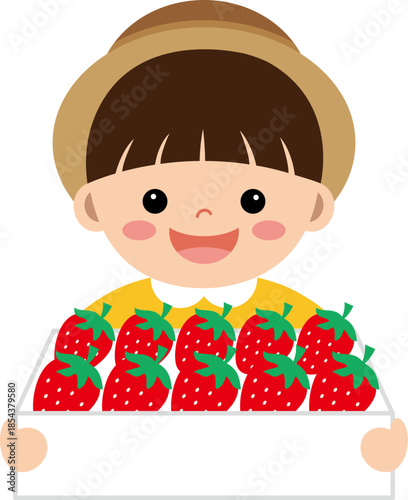 딸기상자를 든 어린이