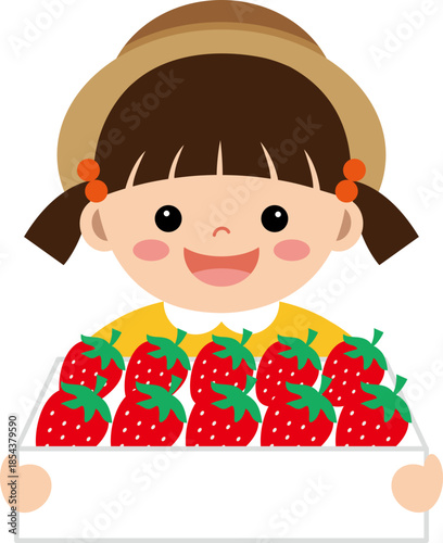 딸기상자를 든 어린이
