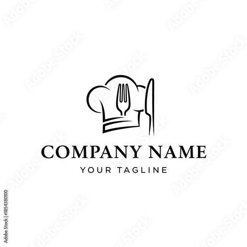 Creative chef hat logo with fork and spoon for restaurant.