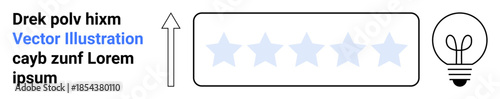 Customer satisfaction, creative ideas, user experience, business growth, feedback systems, ratings. Five-star rating with arrow and light bulb. Customer satisfaction and creative ideas concepts