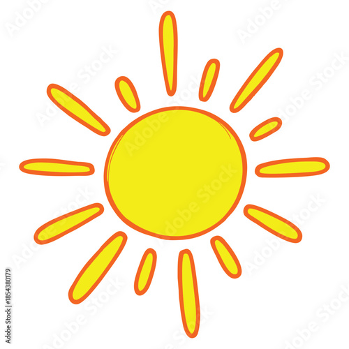 Bright yellow sun graphic radiating warmth and positive energy symbol
